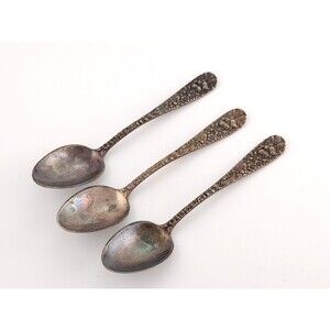 Vintage Stieff Rose Sterling Silver Demitasse Spoons - Set of 3 - Ornate Floral